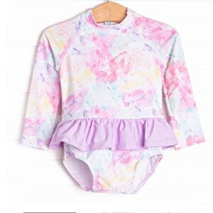 Stitchy Fish Kaleidoscope Views Long Sleeve One Piece Rash Guard, Purple